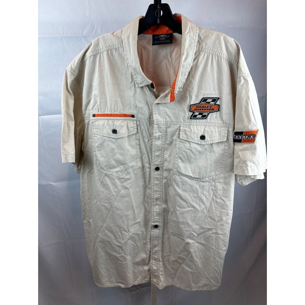 Harley-Davidson Mens Beige Short-Sleeve Button-Up Shirt 3XL 100% Cotton Racing P